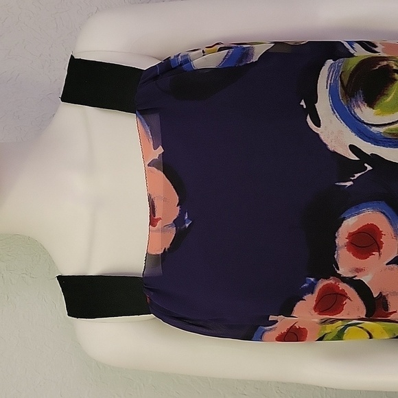 Simply VERA Retro 1960s Mod Floral Chiffon Sleeveless Babydoll Jumper Mini Dress - Picture 4 of 10